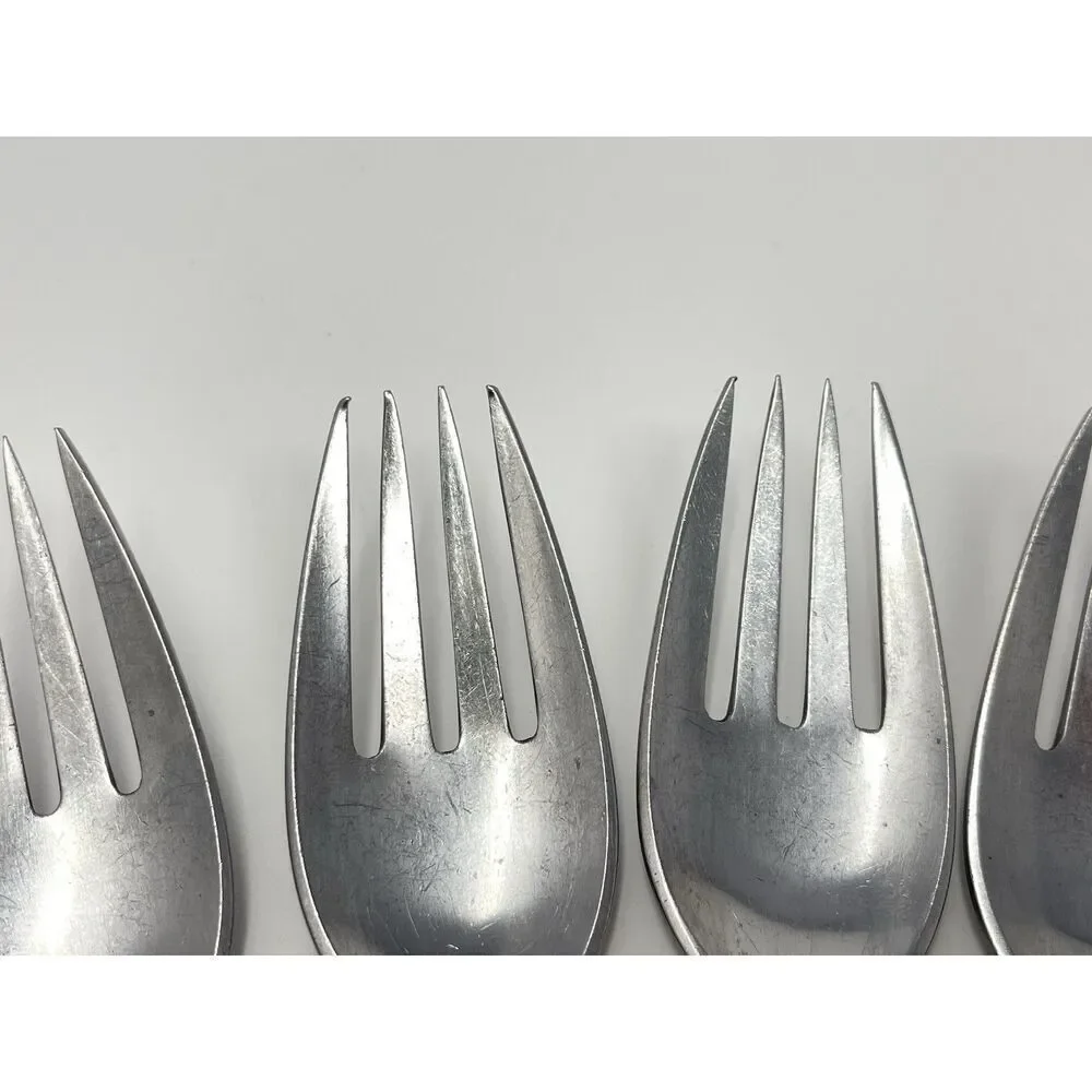 Dansk FJORD Dinner Forks Teak Handle Stainless Steel Germany 7 1/8” Set Of 7